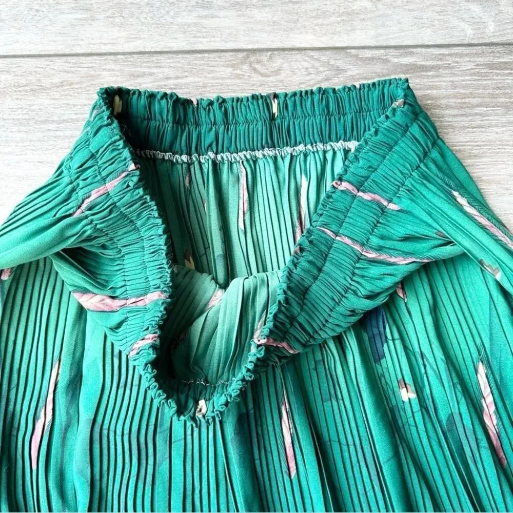Floral Pattern Pleated Stretchy Midi Maxi Skirt